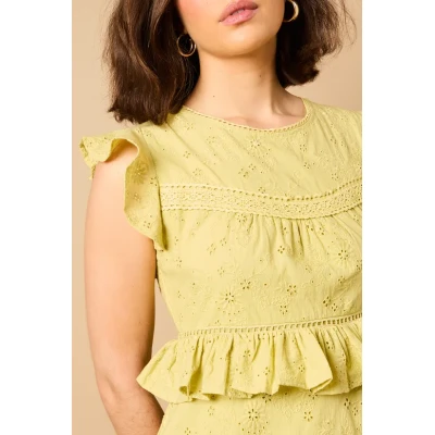 Sample Daily Round Neckline Short Sleeve Cut Out  Solid Color Embroidered Tiered Dress