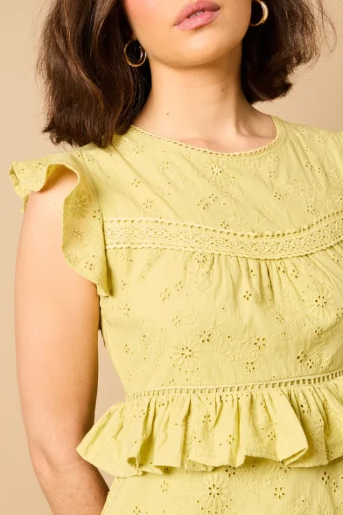 Sample Daily Round Neckline Short Sleeve Cut Out  Solid Color Embroidered Tiered Dress