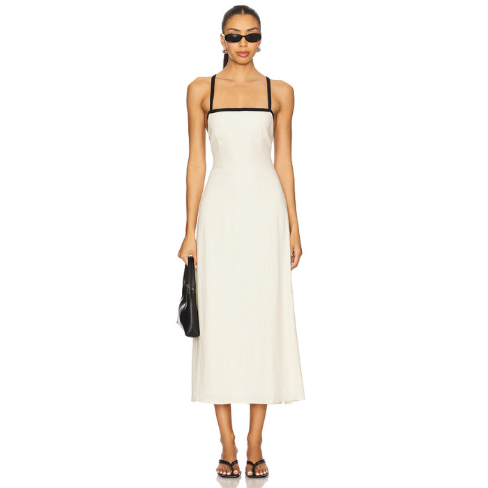 Ladies Camisole Square neckline High quality Backless Sleeveless Elegant Midi Dress
