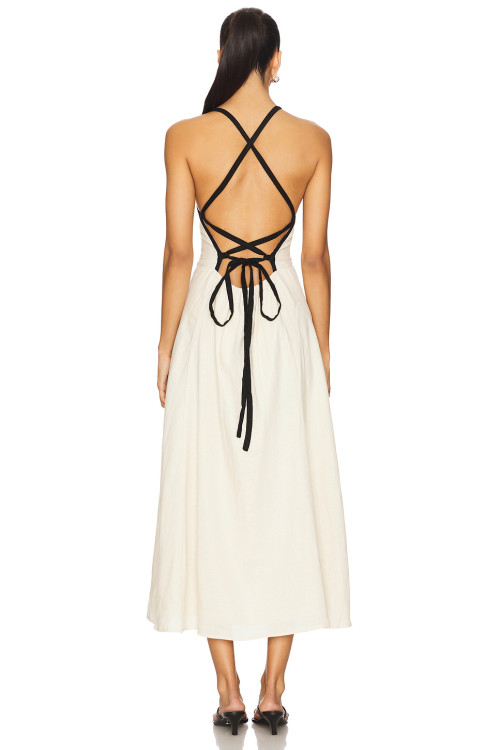 Ladies Camisole Square neckline High quality Backless Sleeveless Elegant Midi Dress