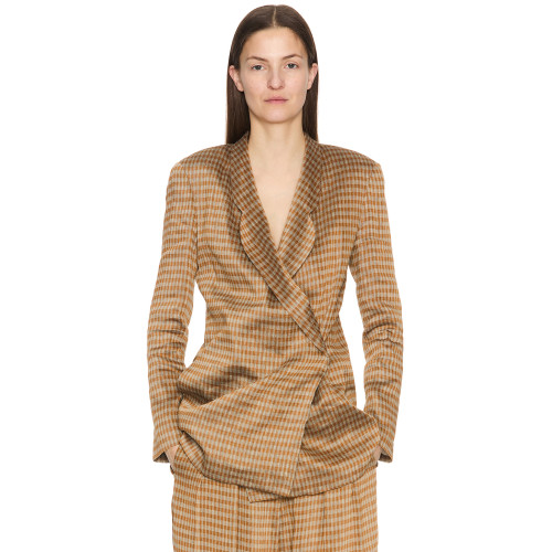 V neckline High quality Business style Flowy Long sleeves Woman's checkered Jacket