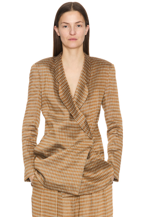 V neckline High quality Business style Flowy Long sleeves Woman's checkered Jacket