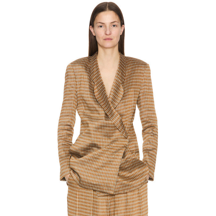 V neckline High quality Business style Flowy Long sleeves Woman's checkered Jacket