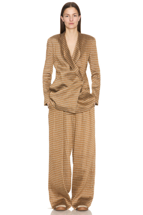V neckline High quality Business style Flowy Long sleeves Woman's checkered Jacket