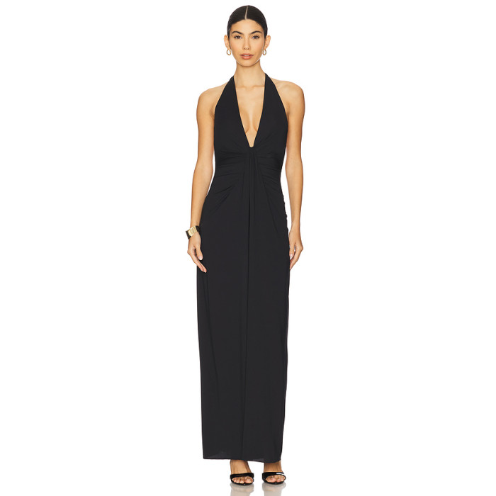 Customized Halter Deep V neck Backless Sleeveless Sexy New fashion Woman's Long Dress