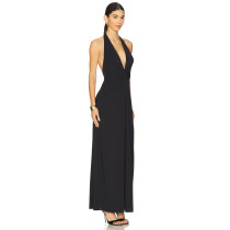 Customized Halter Deep V neck Backless Sleeveless Sexy New fashion Woman's Long Dress