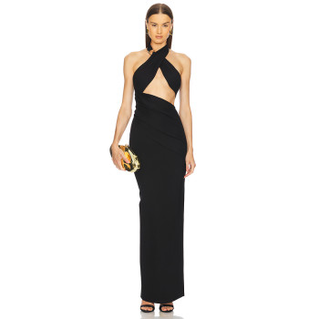 New fashion High quality Halter neckline Backless Sleeveless Cut out Woman's Long Dress