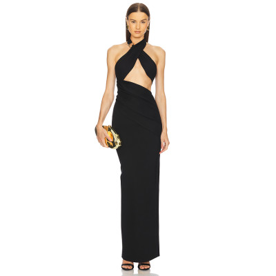 New fashion High quality Halter neckline Backless Sleeveless Cut out Woman's Long Dress