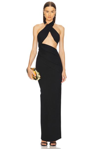 New fashion High quality Halter neckline Backless Sleeveless Cut out Woman's Long Dress