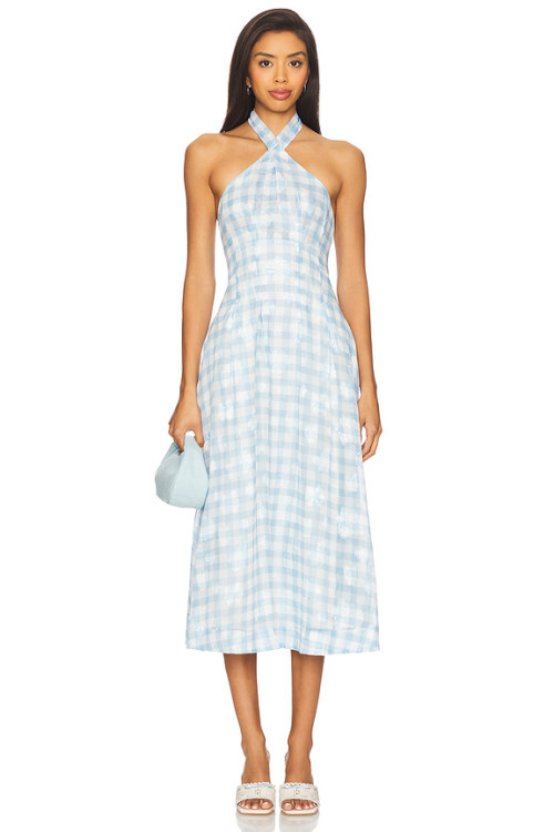 Romantic Elegant High quality Halter neckline Backless Sleeveless Woman's Midi Dress