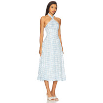Romantic Elegant High quality Halter neckline Backless Sleeveless Woman's Midi Dress