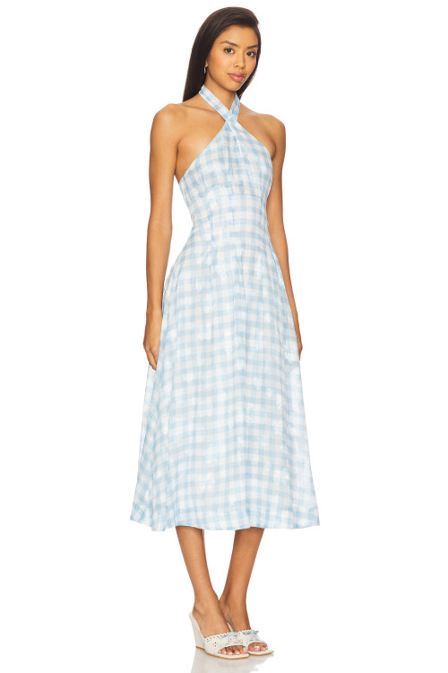 Romantic Elegant High quality Halter neckline Backless Sleeveless Woman's Midi Dress