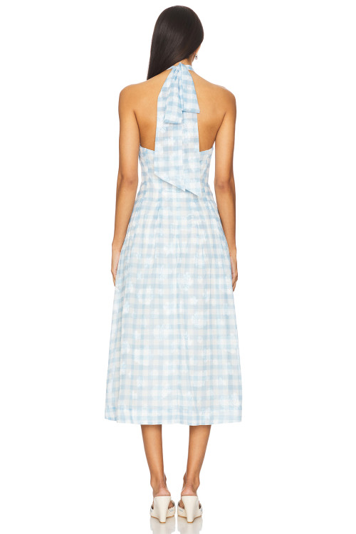 Romantic Elegant High quality Halter neckline Backless Sleeveless Woman's Midi Dress