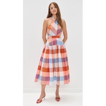 Romantic Freedom Halter neckline Backless Sleeveless Lightweight Woman's Midi Dress