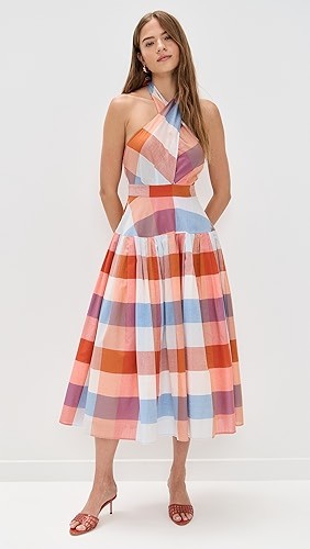 Romantic Freedom Halter neckline Backless Sleeveless Lightweight Woman's Midi Dress