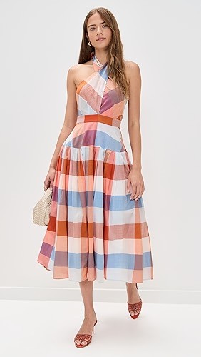 Romantic Freedom Halter neckline Backless Sleeveless Lightweight Woman's Midi Dress