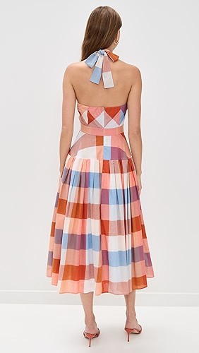 Romantic Freedom Halter neckline Backless Sleeveless Lightweight Woman's Midi Dress