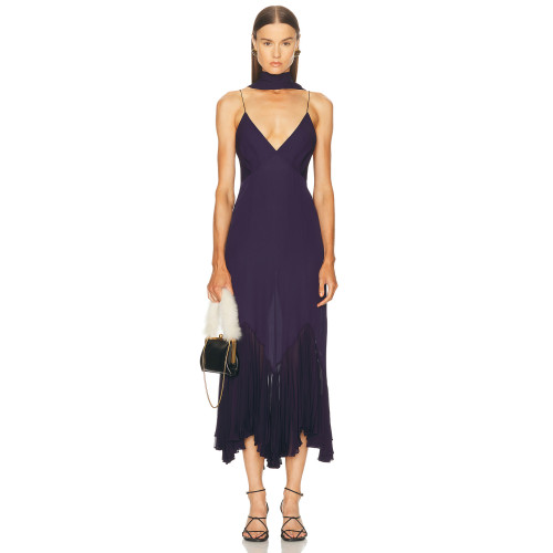Asymmetric Hem Fluid Glamorous Timeless Ethereal Camisole Deep V neckline Woman's Midi Dress