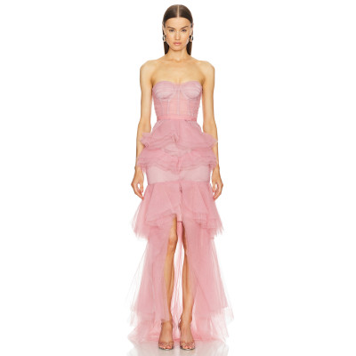 Princess style High quality Off shoulder Backless Sleeveless Woman's High low Dress