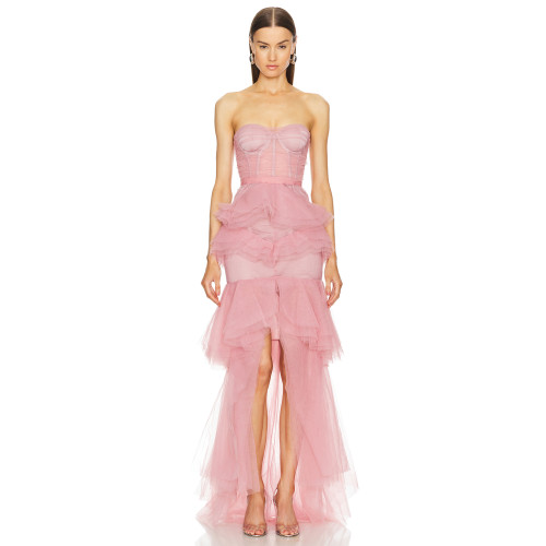 Princess style High quality Off shoulder Backless Sleeveless Woman's High low Dress
