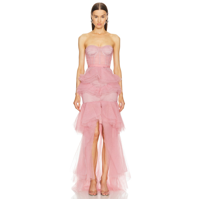 Princess style High quality Off shoulder Backless Sleeveless Woman's High low Dress