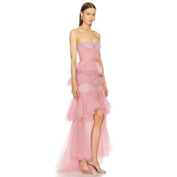 Princess style High quality Off shoulder Backless Sleeveless Woman's High low Dress