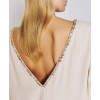 Embellished Trim Smooth Flowy Beige Backless V shaped High quality Woman's Mini Dress