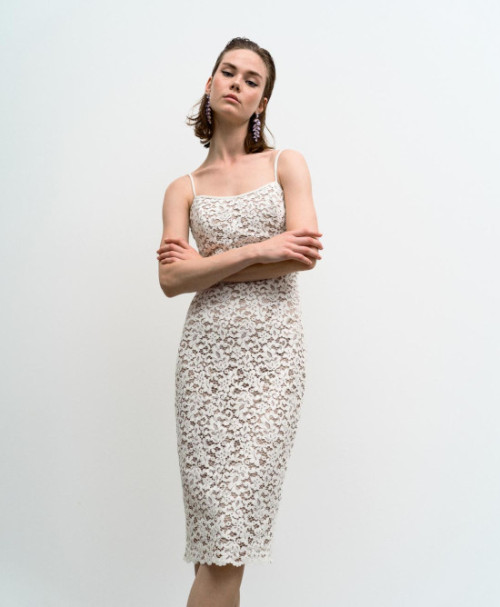 Spaghetti straps Bodycon Slit Delicate Lace patterns Casual Elegant Camisole Woman's Midi Dress