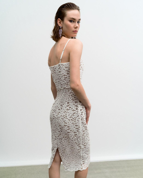 Spaghetti straps Bodycon Slit Delicate Lace patterns Casual Elegant Camisole Woman's Midi Dress