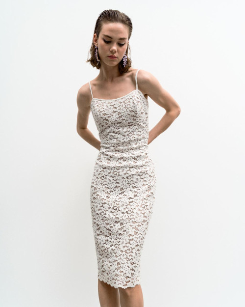Spaghetti straps Bodycon Slit Delicate Lace patterns Casual Elegant Camisole Woman's Midi Dress
