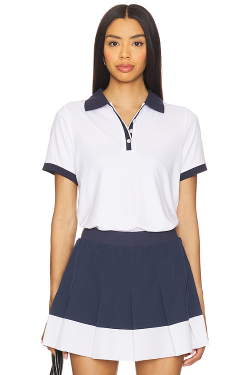 High quality Elegant Polo shirt Buttoned placket Preppy Sporty Woman's Casual Blouses