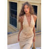 Halter neckline Stylish Lace Sleeveless Backless High quality Woman's Midi Dress