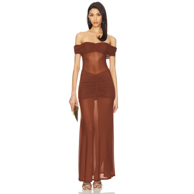 Off shoulder Sheer Elegant Glamorous Sleek Flowy Sexy Delicate Woman's Long Dress
