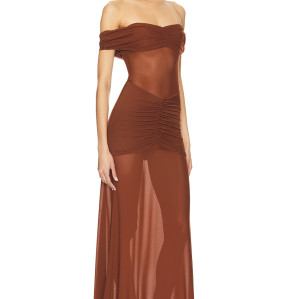 Off shoulder Sheer Elegant Glamorous Sleek Flowy Sexy Delicate Woman's Long Dress