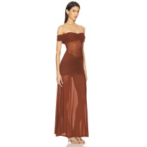 Off shoulder Sheer Elegant Glamorous Sleek Flowy Sexy Delicate Woman's Long Dress