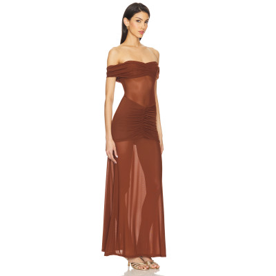 Off shoulder Sheer Elegant Glamorous Sleek Flowy Sexy Delicate Woman's Long Dress
