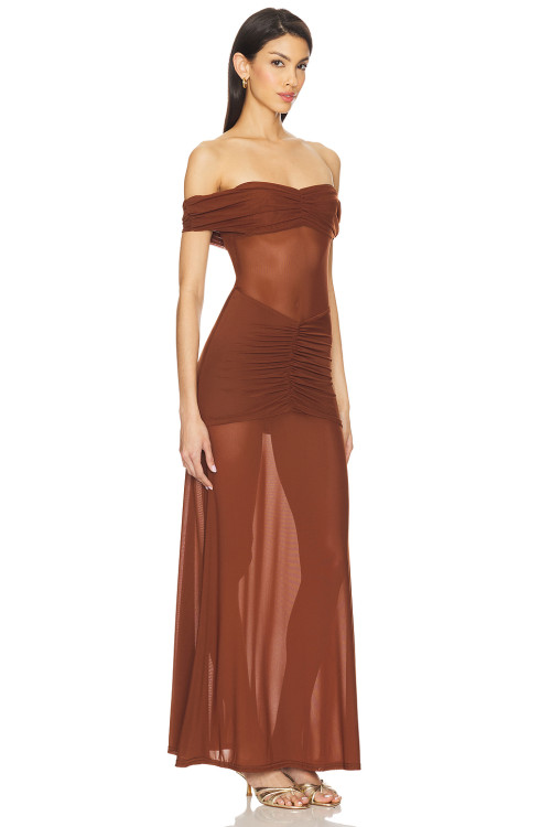 Off shoulder Sheer Elegant Glamorous Sleek Flowy Sexy Delicate Woman's Long Dress