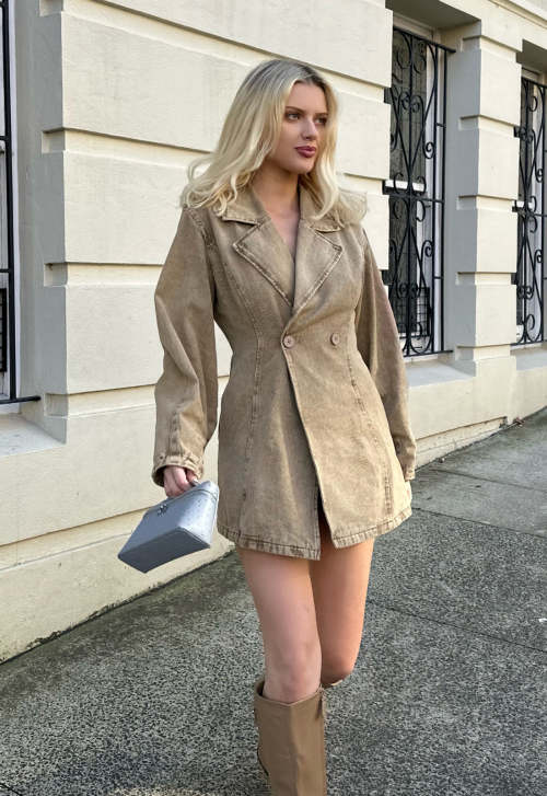 Formal Long Sleeve V neckline Double breasted Oversized Hot sale Woman's Mini Dress