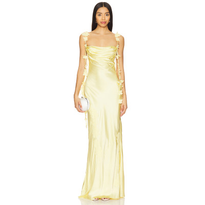 spaghetti ornamental straps open back Sleeveless silky Maxi length Woman's Long Dress