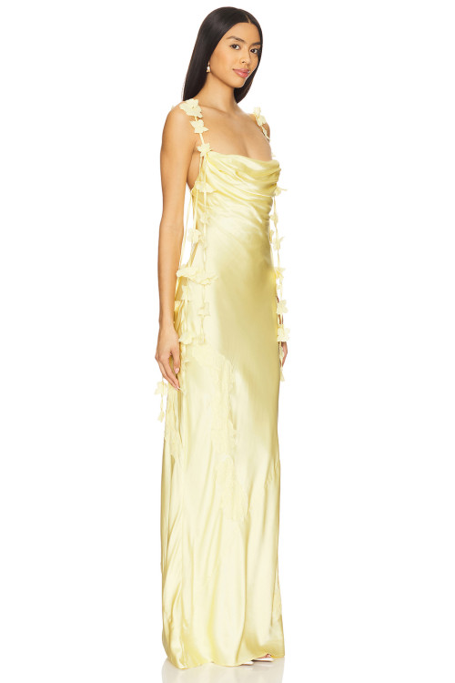 spaghetti ornamental straps open back Sleeveless silky Maxi length Woman's Long Dress