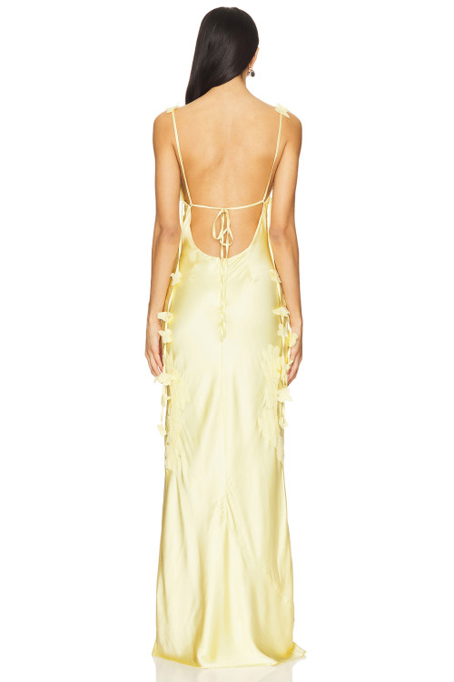 spaghetti ornamental straps open back Sleeveless silky Maxi length Woman's Long Dress