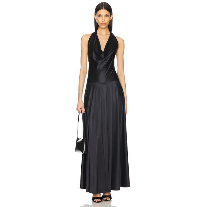 Open back High quality Sleeveless Hot sale Sexy Woman's Halter neckline Long Dress