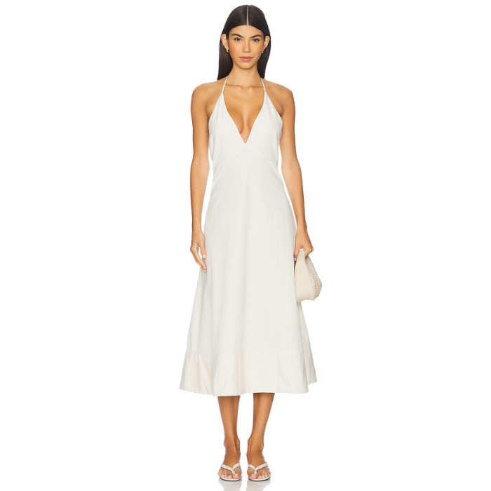 New fashion Romantic Charming Halter V neckline Open back Lovely Woman's Midi Dress