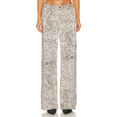 Stylish Customized Slim High quality loose fitting high waisted leopard print Woman's pants
