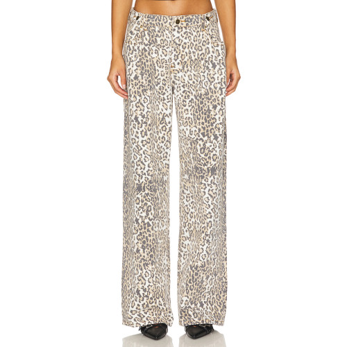 Stylish Customized Slim High quality loose fitting high waisted leopard print Woman's pants