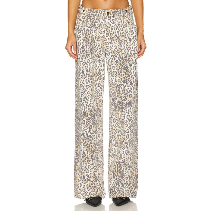 Stylish Customized Slim High quality loose fitting high waisted leopard print Woman's pants