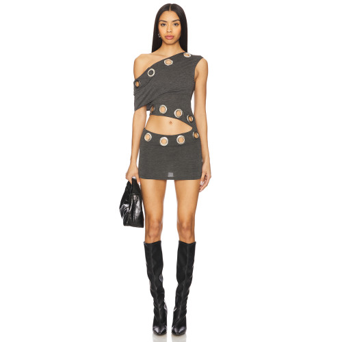 One shoulder Asymmetrical cutouts Metallic eyelets Bodycon Cut out Woman's Mini Dress