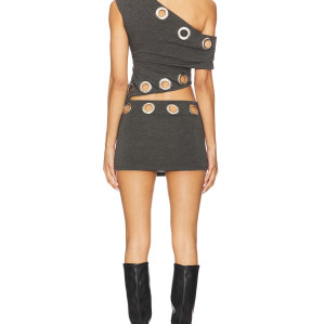 One shoulder Asymmetrical cutouts Metallic eyelets Bodycon Cut out Woman's Mini Dress