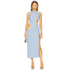 Sleeveless Heart shaped cutouts White detailing High neckline Side slit Woman's Midi Dress