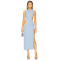 Sleeveless Heart shaped cutouts White detailing High neckline Side slit Woman's Midi Dress